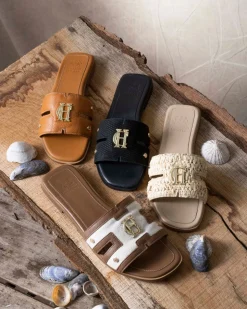 Monogram Slides - Natural Straw
