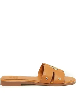Monogram Slides - Tan Leather