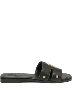 Monogram Slides - Black Leather