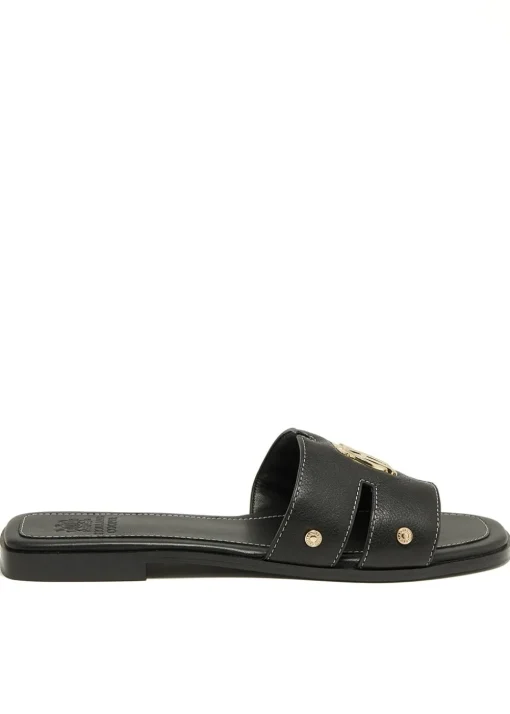 Monogram Slides - Black Leather