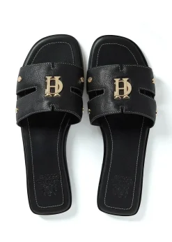 Monogram Slides - Black Leather