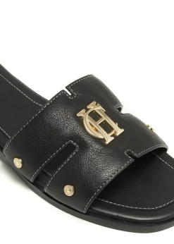 Monogram Slides - Black Leather