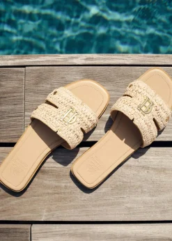 Monogram Slides - Natural Straw