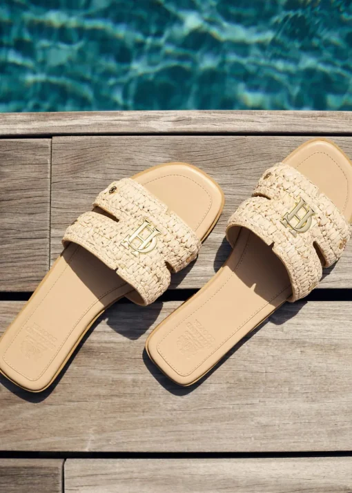 Monogram Slides - Natural Straw