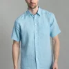 Oscar Short Sleeve Linen Shirt - Aqua Blue