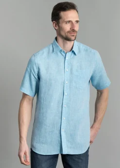 Oscar Short Sleeve Linen Shirt - Aqua Blue