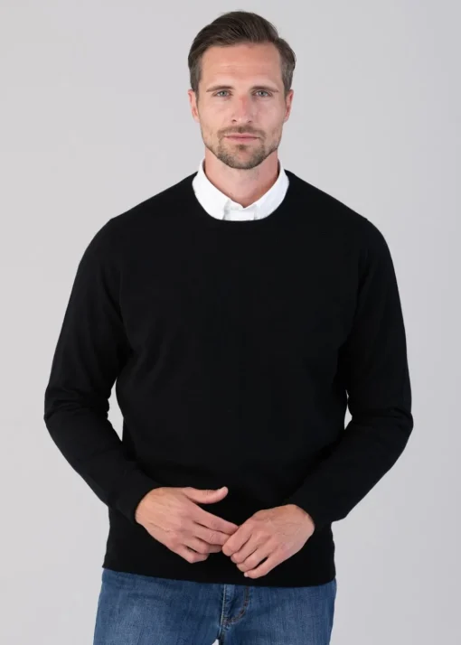 Oxton 1 Ply Cashmere Crew Neck - Black