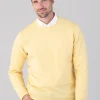 Oxton 1 Ply Cashmere Crew Neck - Lemon Frost