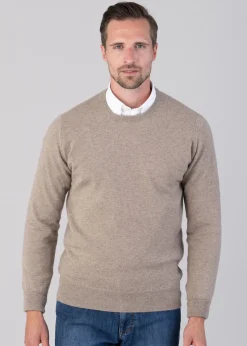 Oxton 1 Ply Cashmere Crew Neck - Dark Natural