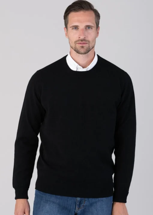 Oxton 1 Ply Cashmere Crew Neck - Black