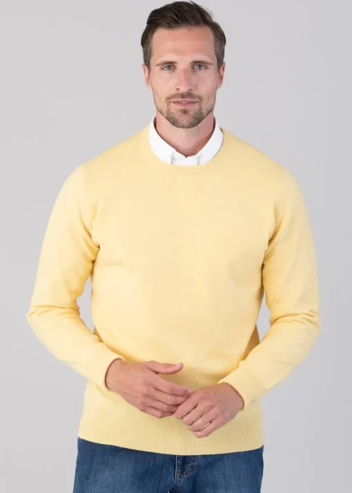 Oxton 1 Ply Cashmere Crew Neck - Lemon Frost