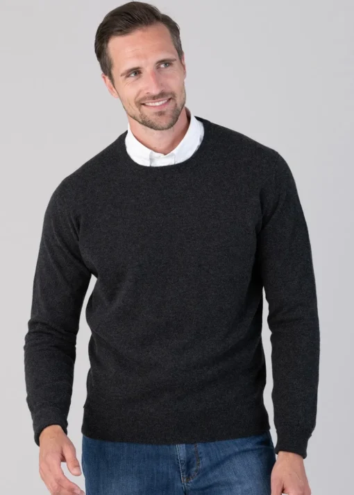 Oxton 1 Ply Cashmere Crew Neck - Charcoal
