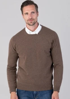 Oxton 1 Ply Cashmere Crew Neck - Mocha