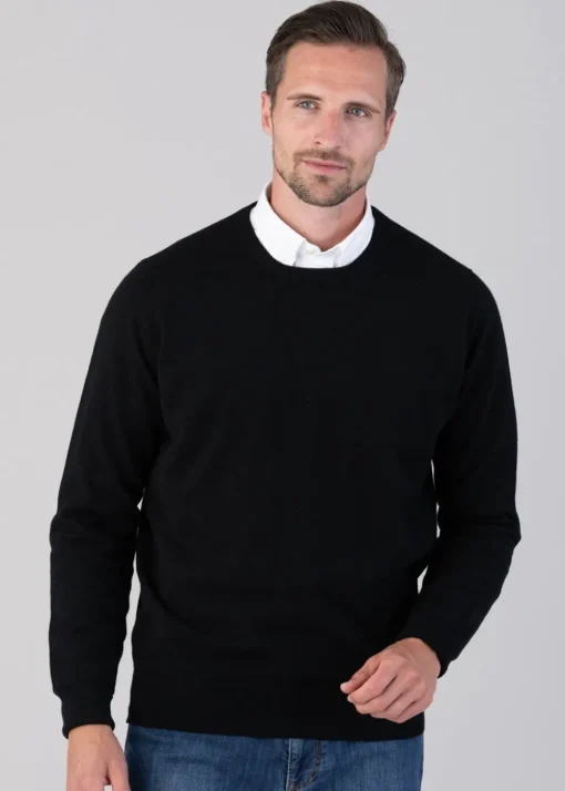 Oxton 1 Ply Cashmere Crew Neck - Black