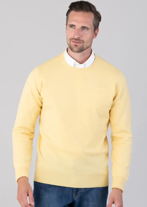 Oxton 1 Ply Cashmere Crew Neck - Lemon Frost