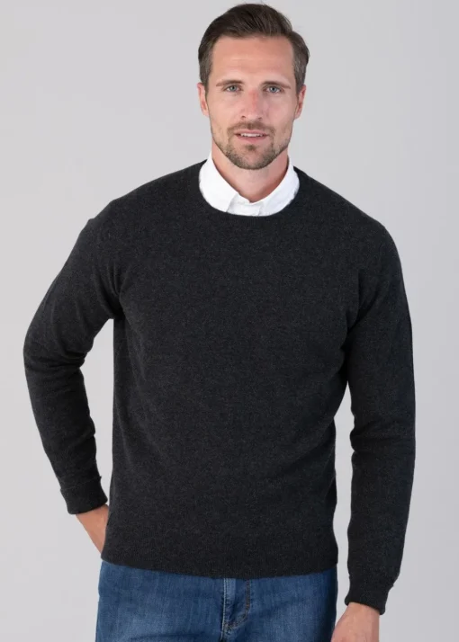 Oxton 1 Ply Cashmere Crew Neck - Charcoal