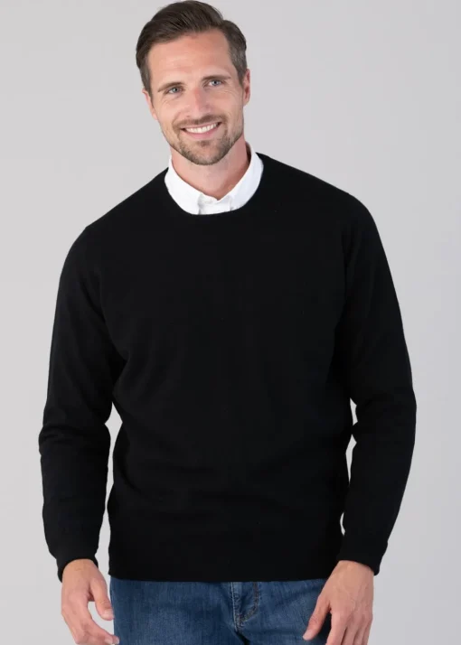Oxton 1 Ply Cashmere Crew Neck - Black
