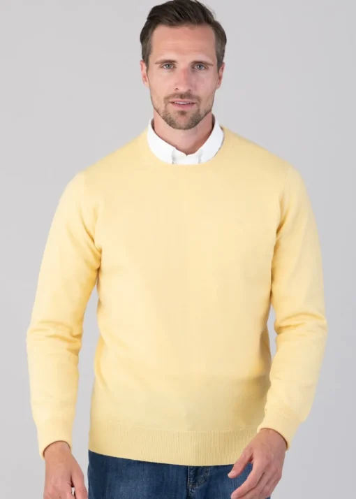 Oxton 1 Ply Cashmere Crew Neck - Lemon Frost