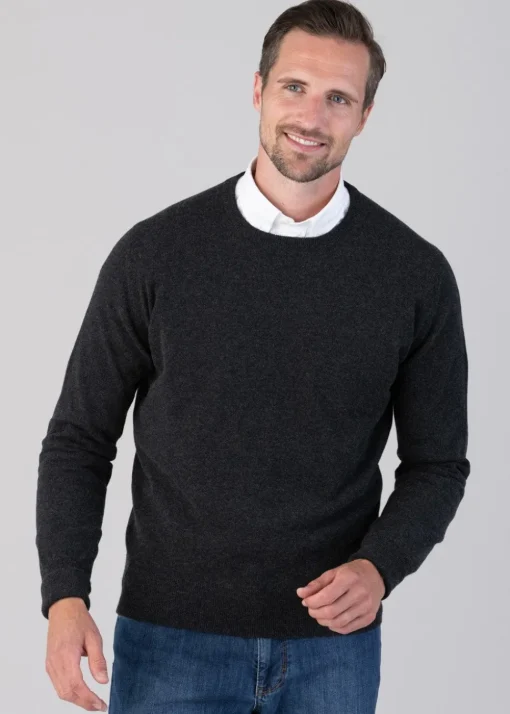 Oxton 1 Ply Cashmere Crew Neck - Charcoal