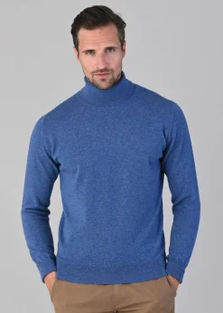 Oxton 1 Ply Cashmere Roll Neck - Lapis