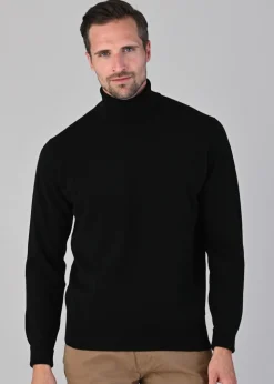 Oxton 1 Ply Cashmere Roll Neck - Black