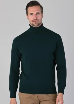 Oxton 1 Ply Cashmere Roll Neck - Bottle Green