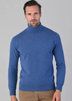 Oxton 1 Ply Cashmere Roll Neck - Lapis
