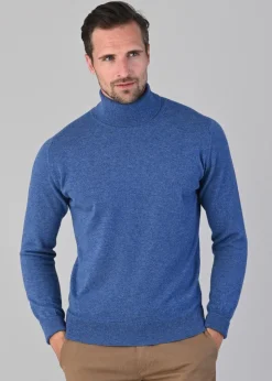 Oxton 1 Ply Cashmere Roll Neck - Lapis