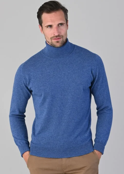 Oxton 1 Ply Cashmere Roll Neck - Lapis