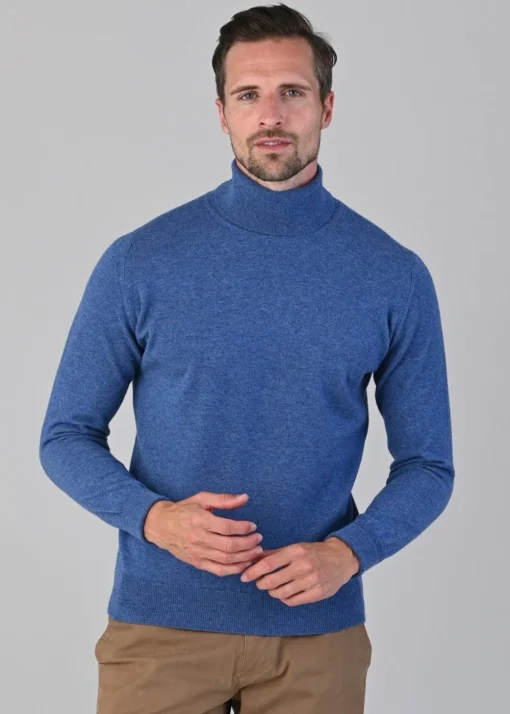 Oxton 1 Ply Cashmere Roll Neck - Lapis