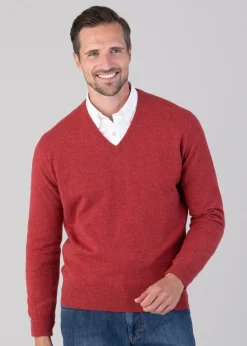 Oxton 1 Ply Cashmere V-Neck - Poppy Mel