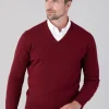 Oxton 1 Ply Cashmere V-Neck - Claret