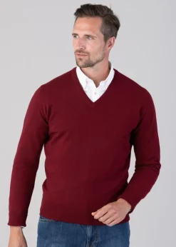 Oxton 1 Ply Cashmere V-Neck - Claret