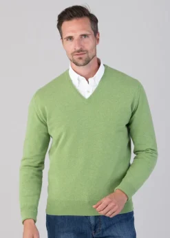 Oxton 1 Ply Cashmere V-Neck - Foliage