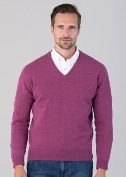 Oxton 1 Ply Cashmere V-Neck - Loganberry