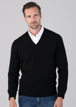Oxton 1 Ply Cashmere V-Neck - Black