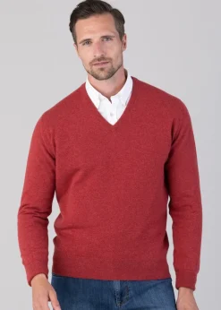Oxton 1 Ply Cashmere V-Neck - Poppy Mel