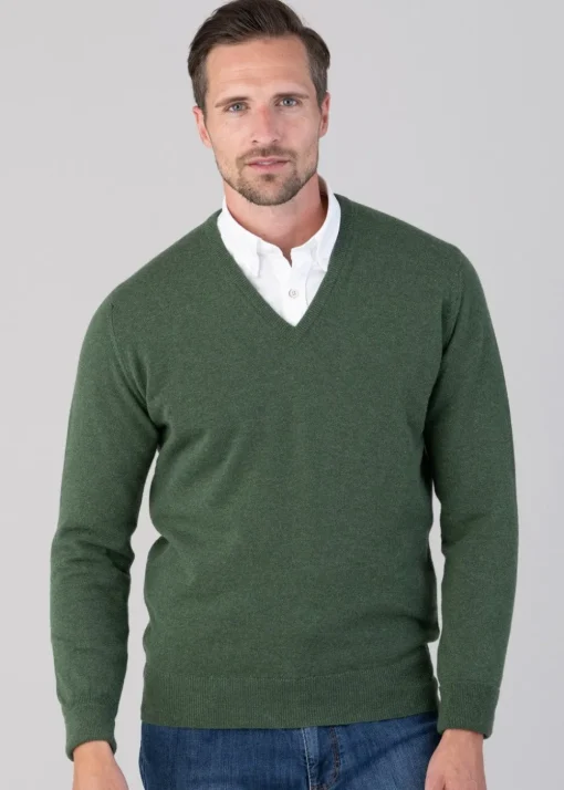 Oxton 1 Ply Cashmere V-Neck - Serpentine