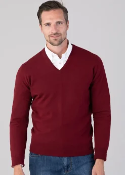 Oxton 1 Ply Cashmere V-Neck - Claret
