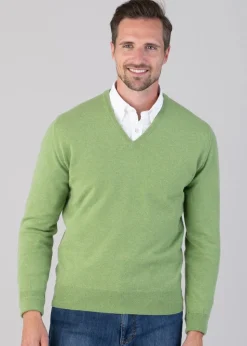 Oxton 1 Ply Cashmere V-Neck - Foliage