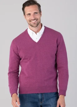 Oxton 1 Ply Cashmere V-Neck - Loganberry
