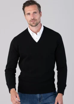 Oxton 1 Ply Cashmere V-Neck - Black