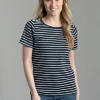 Padstow Crew Neck T-Shirt - Ink Navy and Natural Stripe
