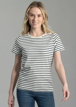 Padstow Crew Neck T-Shirt - Natural and Ink Navy Stripe