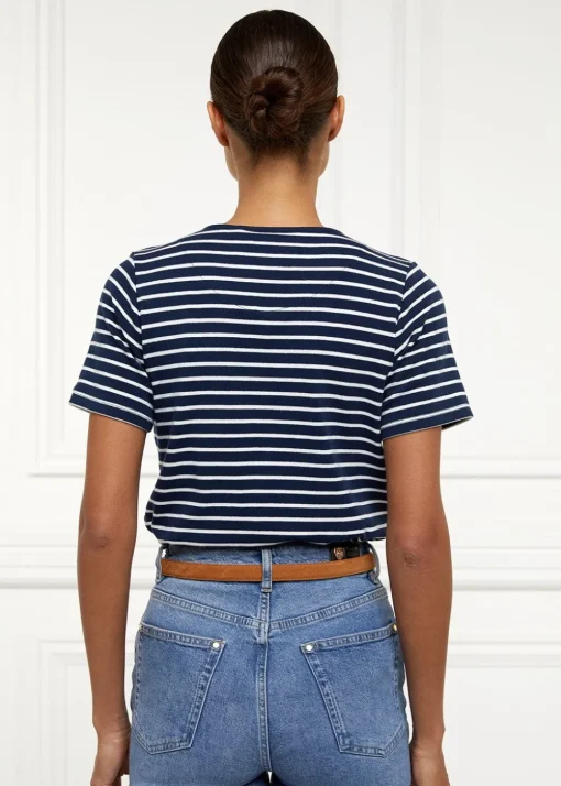 Padstow Crew Neck T-Shirt - Ink Navy and Natural Stripe