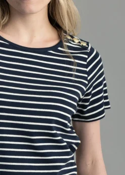 Padstow Crew Neck T-Shirt - Ink Navy and Natural Stripe