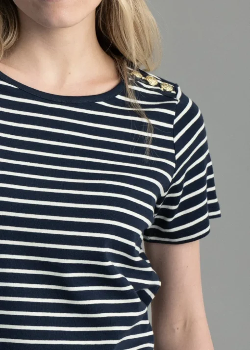 Padstow Crew Neck T-Shirt - Ink Navy and Natural Stripe
