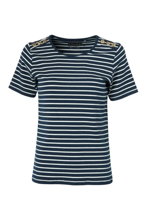 Padstow Crew Neck T-Shirt - Ink Navy and Natural Stripe