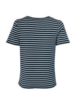 Padstow Crew Neck T-Shirt - Ink Navy and Natural Stripe