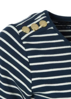 Padstow Crew Neck T-Shirt - Ink Navy and Natural Stripe